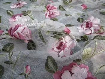 

5yards AA001 pink colorful flower high quality polyester embroidery french net tulle mesh lace for wedding/evening dress/party.