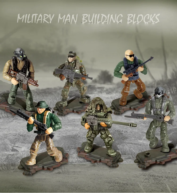

1:36 scale military army Specia Force action figures Jungle Anti-terrorism mega block ww2 weapon Ghillie suit building brick toy