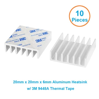 10pcs/lot Aluminum Heatsink 20*20*6mm Electronic Chip Radiator Cooler w/ Thermal Double Sided Adhesive Tape for IC,3D Printer 40mm width 25m length 0 2mm thickness double sided thermal conductive adhesive tape thermal tape transfer tape for pcb heatsink