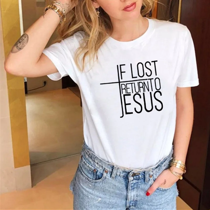 Женская футболка с принтом If Lost Return To Jesus летняя коротким рукавом и круглым