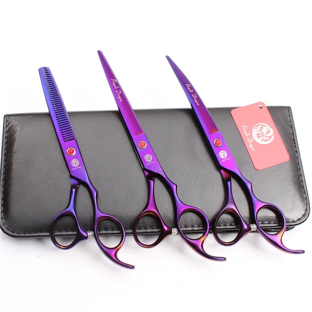 

Z3003 3Pcs 7'' Violet Japan Steel Cutting Shears + Thinning Scissors + Down Curving Shears Professional Pets Hair Scissors Suit