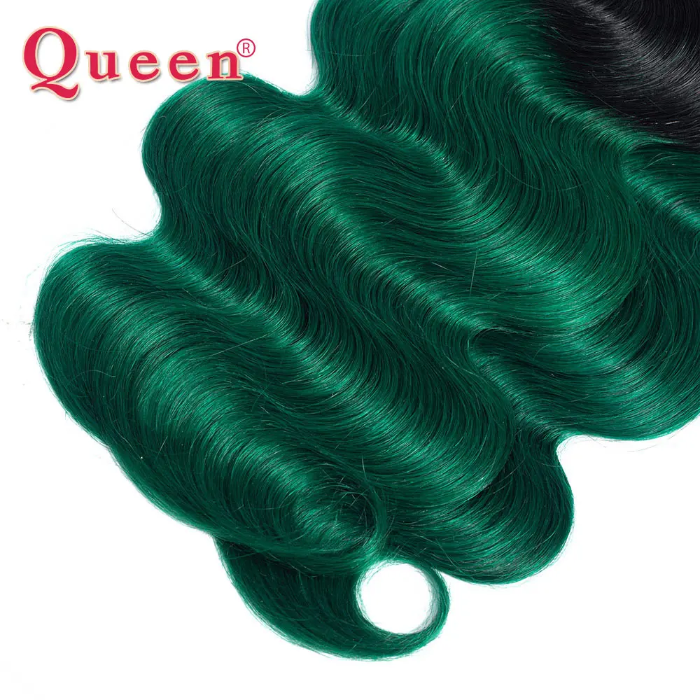 Queen hair товары бразильский 1B/Зеленый Двухцветный Ombre объемная волна Связки с закрытием 3 Связки Волнистые человеческие волосы с закрытием