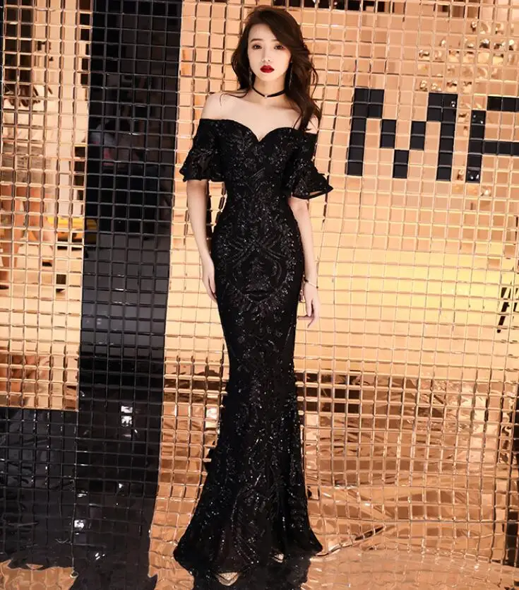 Халат Soiree Longue Femme вечернее платье с открытыми плечами блестящие платья русалки для женщин сексуальное черное платье для вечеринки TS717 - Цвет: 3