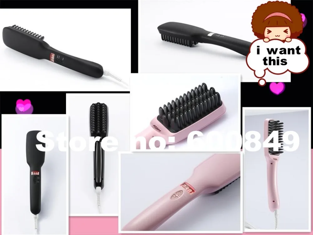 

10pcs/lot New Product !!! 2 in 1 PTC Heating + Ionic Hair Straightener Brush with LCD Display