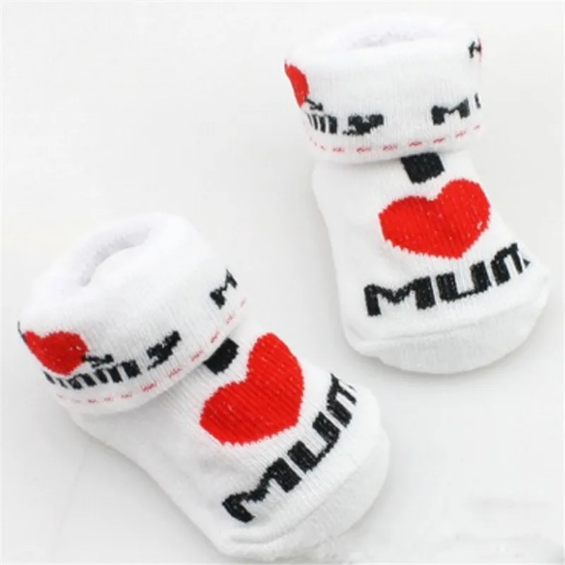 Хлопковые носки для малышей, Резиновые Нескользящие носки-тапочки, Мультяшные детские носки с надписью love dad love mum
