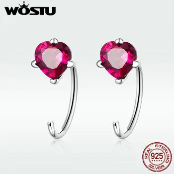 

WOSTU Authentic 100% 925 Sterling Silver Pink Heartbeat Drop Earrings Clear CZ Women Earrings Luxury Brand Jewelry Gift DXE531