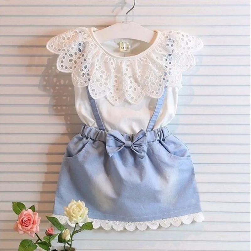 

2019 Spring Summer Baby Girls Jeans Dress Floral Collar Sleeveless Tulle Suspenders Tutu Girl's Party Dresses Toddler Girl Dress