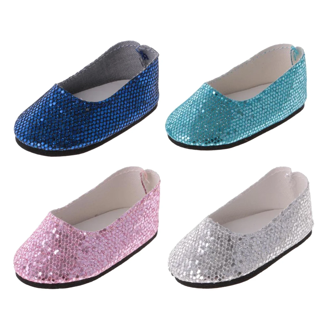 Pack of 4 Pairs Adorable Sequins Flat Shoes for 14''   Wellie Wisher Dolls Dress Up ACCS