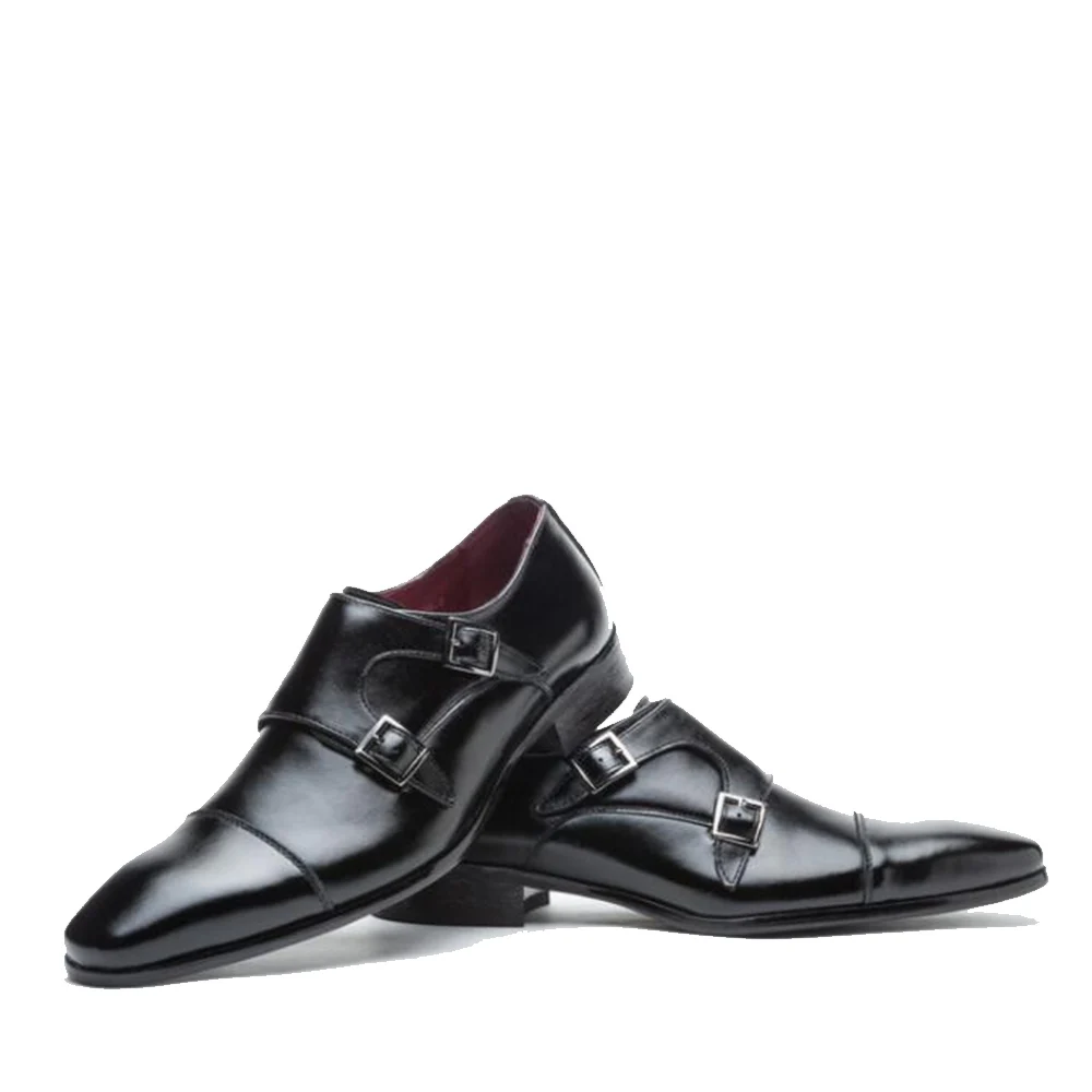 

2018 Autumn Split Leather Black Formal Dress Shoes For Men Double Monk Straps Wedding Gents Shoes Boss Business Office Social