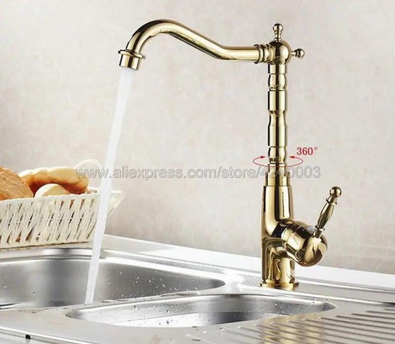 Кухня кран Одной ручкой золото 360 Поворотный Ванная комната бассейна Кухня бортике раковина смеситель Ksf097
