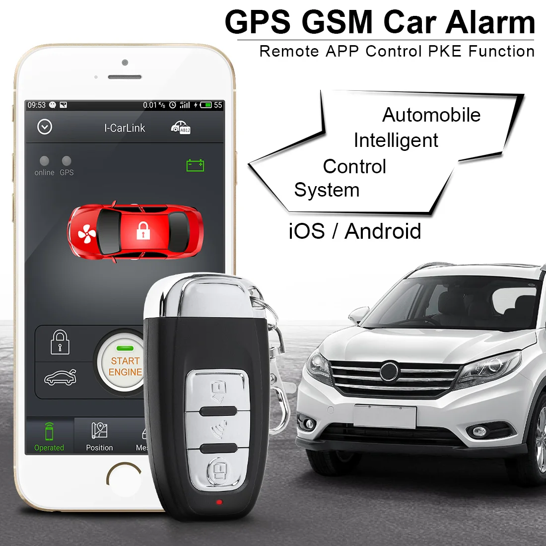 

PKE Smartphone Start Car Smart Alarm Remote Start Stop Engine Initiating System Keyless Entry Auto Central Lock Vibration Alarm