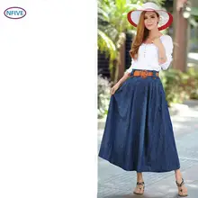 NFIVE бренд для женщин свободные длинные юбки для Европейская весна сладкий ковбой Высокая талия Высокое качество Мода карман большой