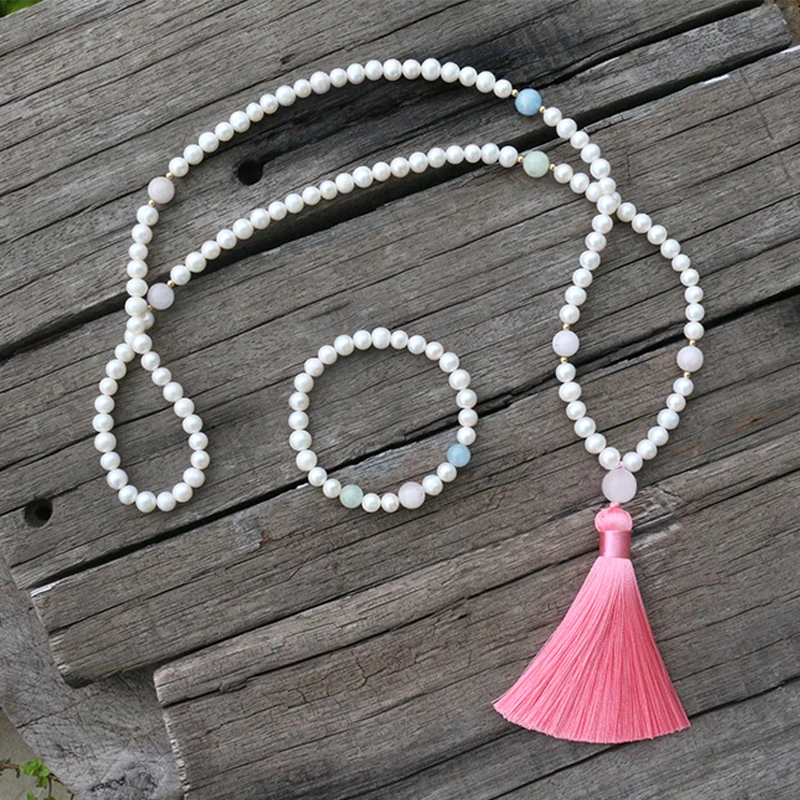 

Natural Stone Beads,Freshwater Pearl,Morganite,Rose Quartz,JaPaMala Sets,Yoga,Spiritual Jewelry,Meditation Beads, 108 Mala Beads