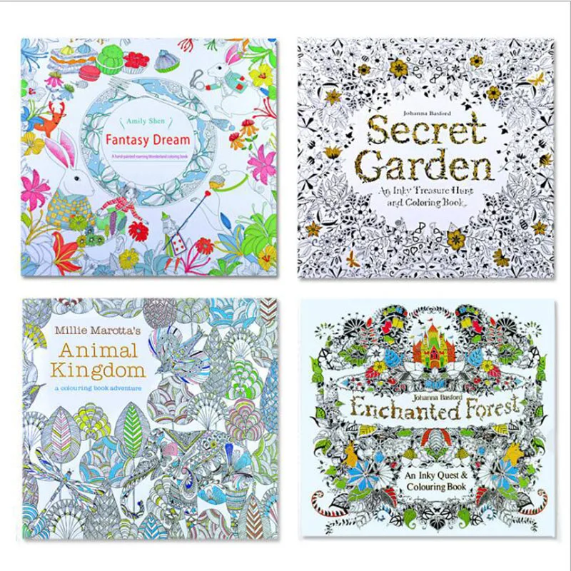 4pcs 24 Pages English Secret Garden Adult Decompression Painting Book Magic Forest Child Graffiti Book Office Stationery
