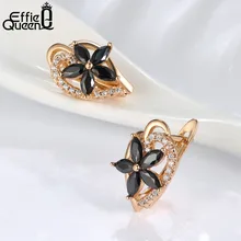 Effie queen новые черные серьги в виде цветка из кубического циркония элегантные ювелирные изделия золотого цвета круглая Женская Сережка-гвоздик DDE57-B