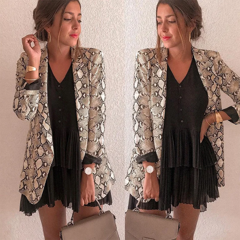 Women Blazer Snake Print Long Sleeve Suit Coat BikerJacket Outwear Tops Women's Snake Print Blazer women's suit top women