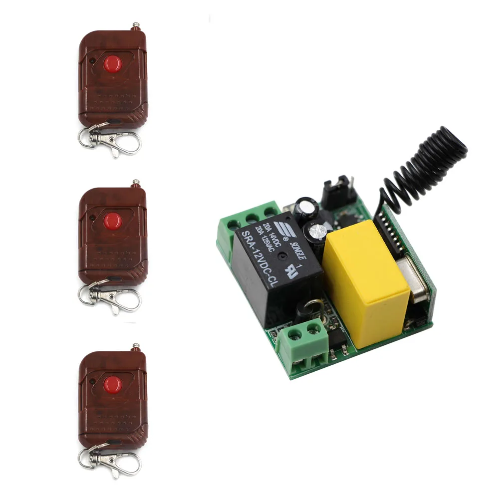

New AC220V 1CH RF Wireless Remote Control Lighting Switch System 10A Relay Mini Receiver & 3pcs Transmitters for Lamp & Light