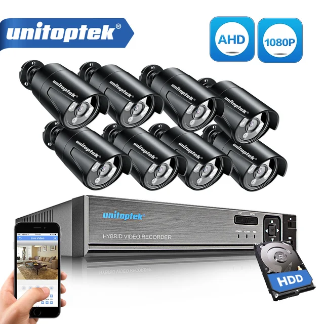 8CH 1080P HD AHD DVR CCTV System With 8Pcs CCTV Camera 2MP 3000TVL Outdoor Waterproof AHD-H Security Surveillance Camera Kit