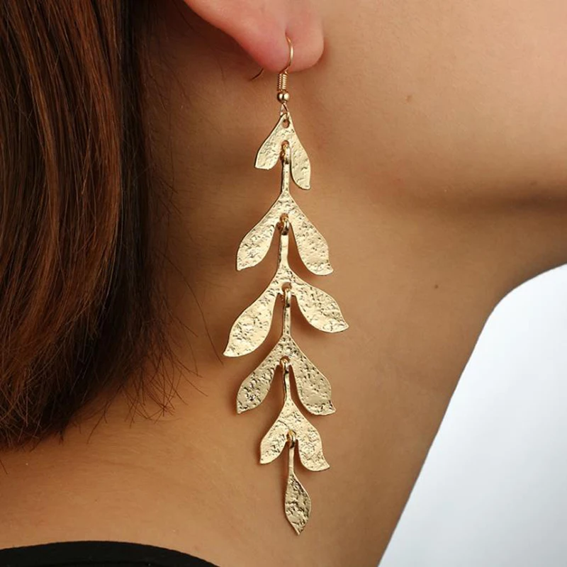 

2019 New Vintage Leaves Drop Earrings for Women Beautiful Tree Leave Feather Earrings Ear Jewelry Student Girl Gift Brinco 1E779