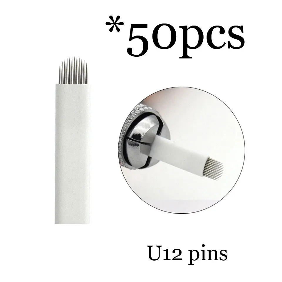 50P 12 14 16 18 u-образная микроблейдинг игла для коррекции бровей лезвия для тату 3D вышивка ручная ручка Перманентный макияж тату аксессуар - Габаритные размеры: 50pcsU12