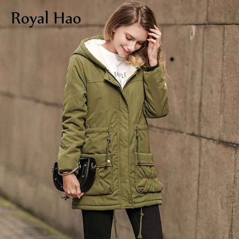 R&H 2018 New Coat Parkas Women Casual Streetwear Slim Solid For Female
