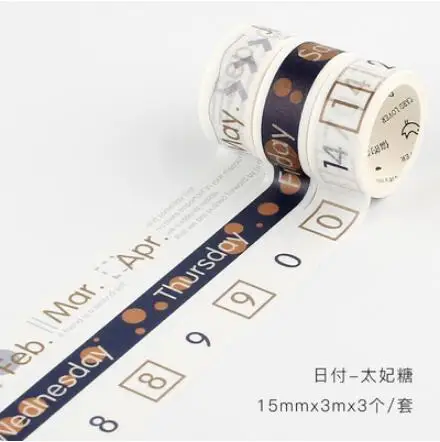 3 Rolls/Pack Calendar Planner Washi Masking Tapes DIY Scrapbooking Sticker Week Month Number Washi Tape Set Label stickers - Color: 1