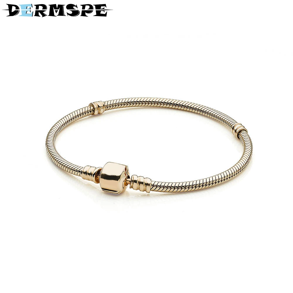 

DERMSPE 925 Sterling Silver Moments Gold Clasp Bracelet Fit Charms Women Fashion Gift 550702 Merry Christmas Jewelry
