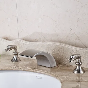 

3 Pcs Brushed Nickel Roman Waterfall Spout Bathroom Basin Faucet Sink Tap