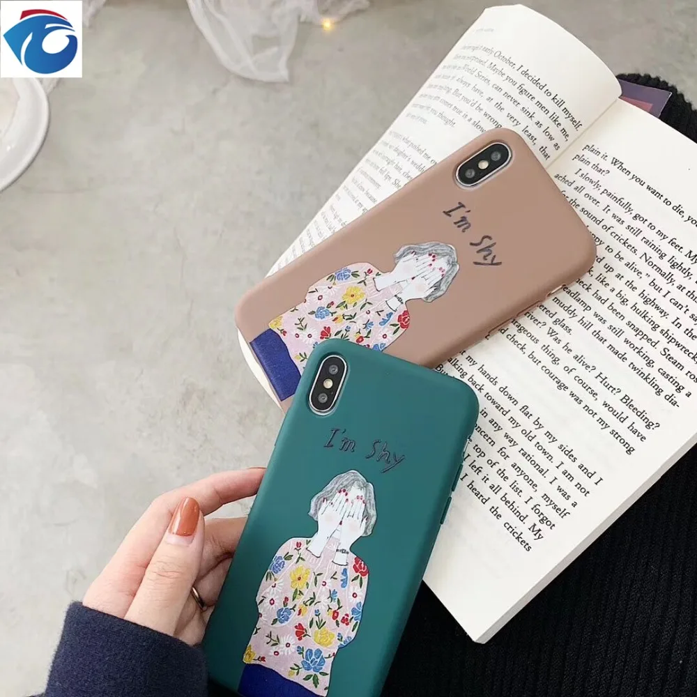 HUANQING Cute shy girl cell phone case For iPhoneXR XS Max 6 6S 7 7Plus 8 8Plus TPUprotection Phone liquid state soft case7