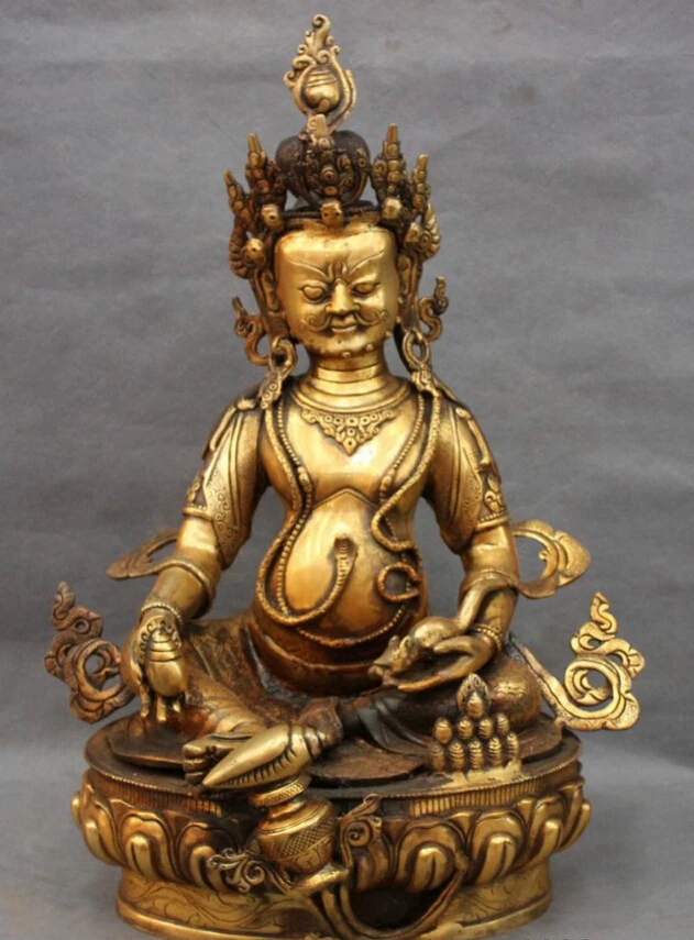 

song voge gem S4641 20" Tibet Bronze Gilt Buddhism Wealth Yellow Jambhala Buddha Mammon Statue Set