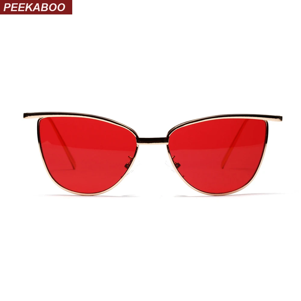 Peekaboo high quality red cat eye sunglasses women brand designer 2018 metal frame clear lens sun glasses for women uv400