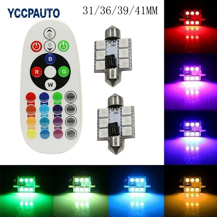 DC 12V Control Remoto Rgb Led coche Festoon Bombilla Luz Interior De Domo 31//36//39//42mm