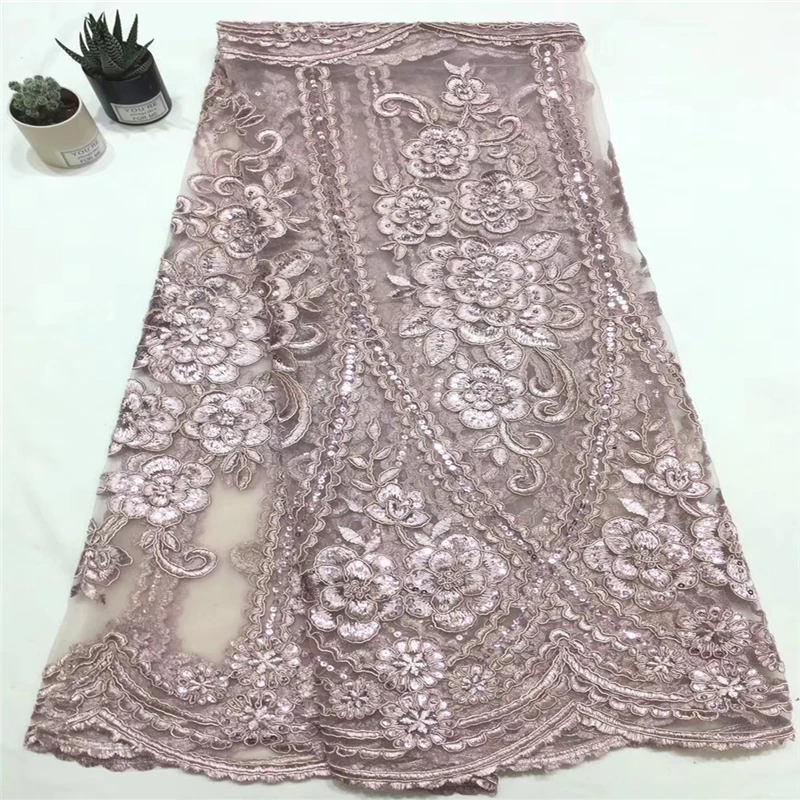

VILLIEA Newest African Lace Fabric, 3D Lace Fabric Onion Color High Quality Lace, Nigeria Lace Fabric For Aso Ebi
