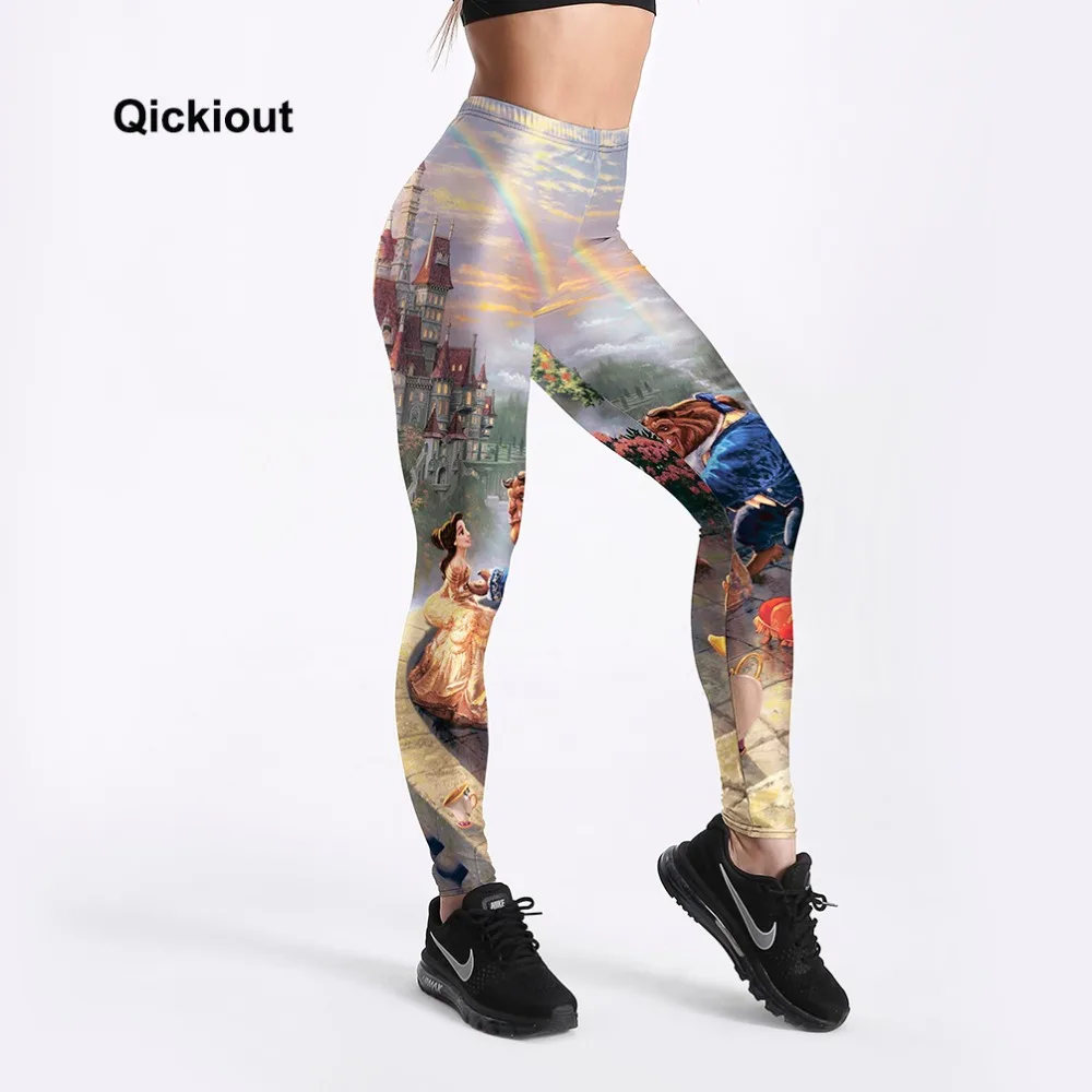 

Qickitout Leggings Women's workout leggings Princess beauty and beast queen Black skull Pants PUSh Up fitness clothing Big Size