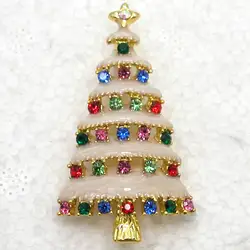 Эмаль Со стразами в виде рождественской елки рождественская брошь в подарок Pin Броши C820 E2