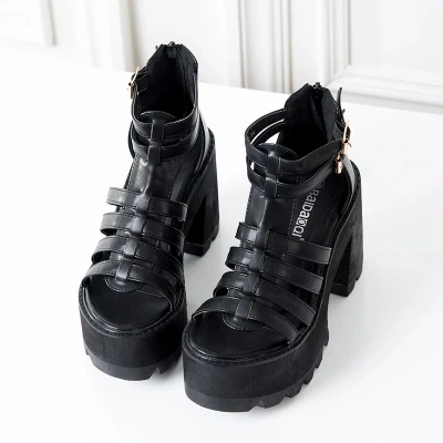 

2018 summer new fashion solid platform women's sandals open toe Roman style high heels fashion buckle gladiator shoes.