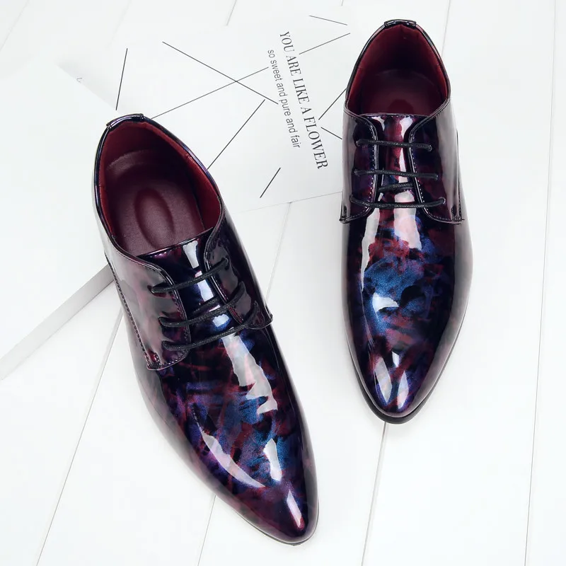 fashion camouflage men patent leather shoes mixed colors italian dress male footwear print flower wedding oxford shoes for men (21)