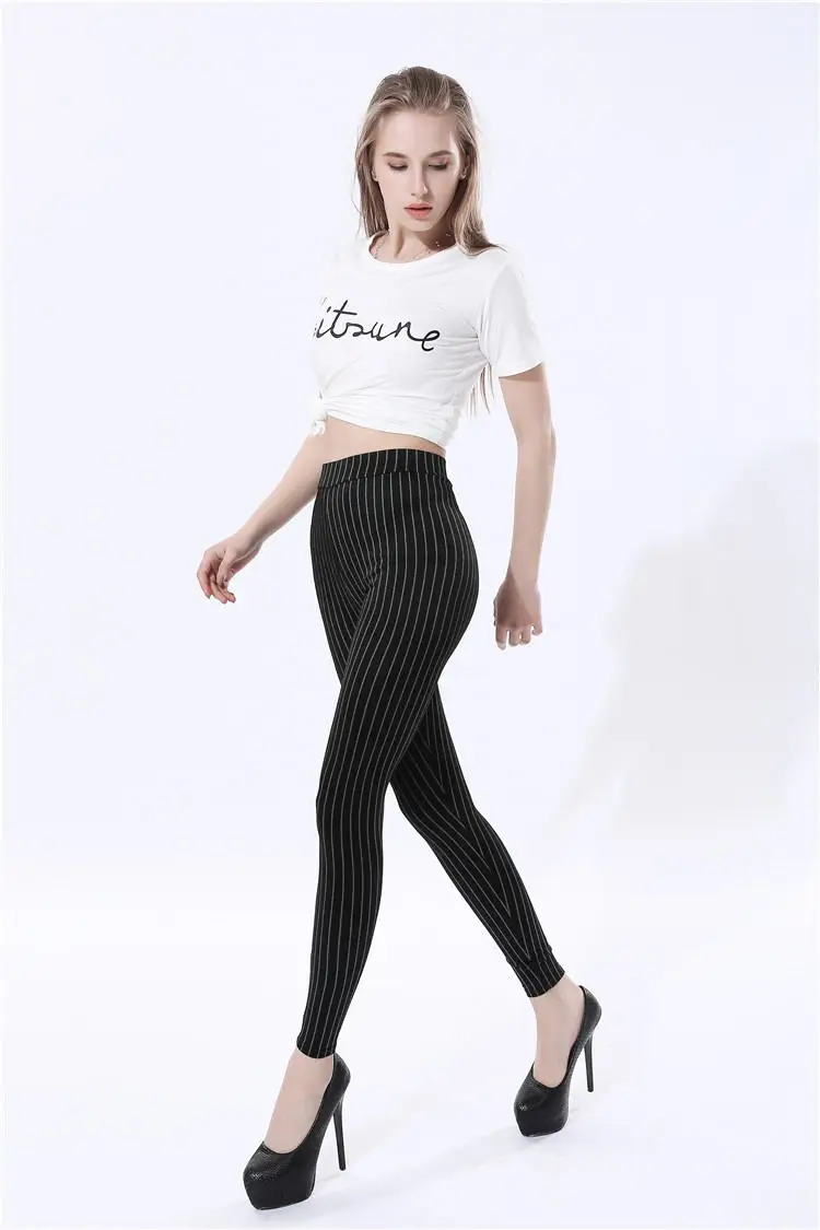 Весенне-осенние женские эластичные леггинсы с высокой талией, плюс имитация джинсов, вертикальные полосы, сексуальные большие размеры 5XL, штаны, Джинсовые леггинсы - Цвет: black