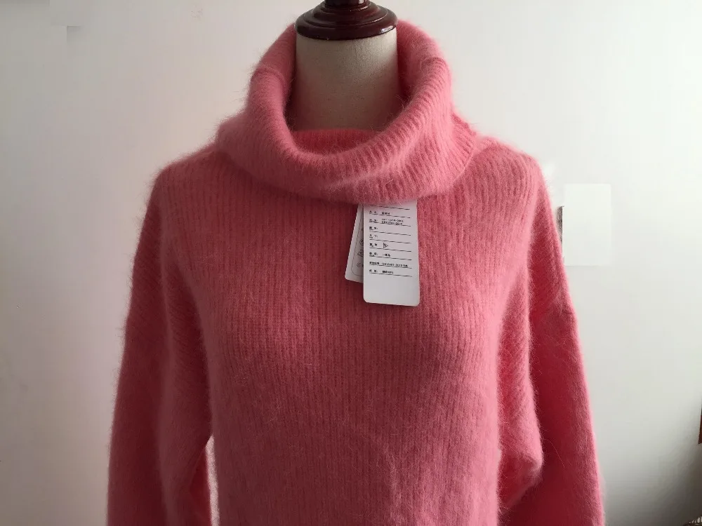 Женский классический вязаный норковый кашемировый свитер, Ангорский утолщенный пуловер с высоким воротом, пальто, JN285