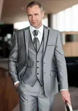 Costume Mariage Homme 2016 Custom Made Silver 3 Piece Slim Fits Suits Tuxedo Wedding Suits Groom Suits Formal Party Suits
