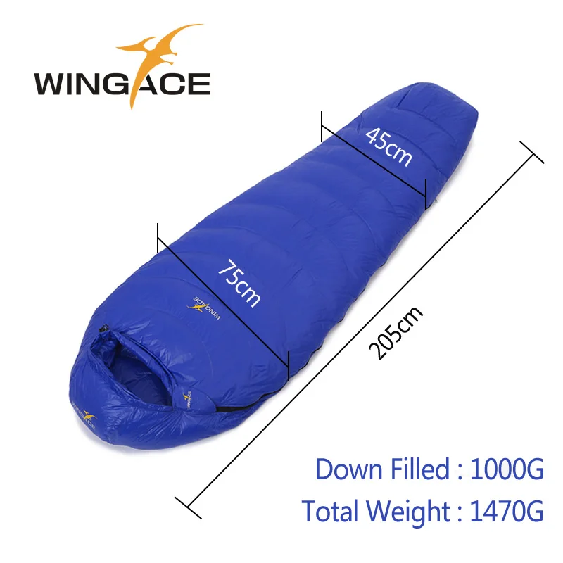 WINGACE Fill 600 г 1000 г гусиный пух спальный мешок Мумия Сверхлегкий походный uyku tulumu открытый альпинизм кемпинг спальный мешок - Цвет: Blue 1000G