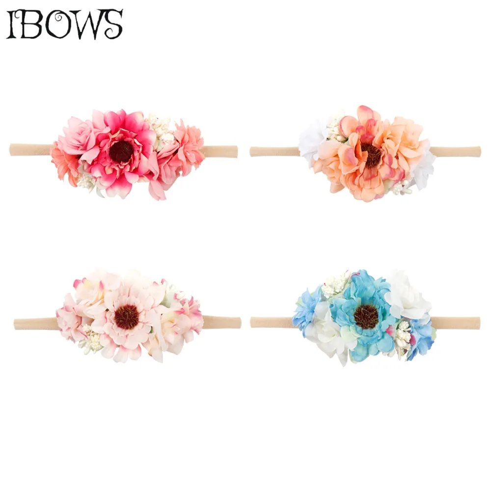 

Hair Accessories Artificial flowers Baby Headband Elastic Nylon Hair Bands For Girls Handmade Fake Rhododendron Earbands