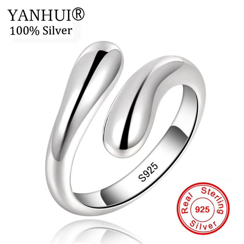 

YANHU New Arrivals 100% Original 925 Sterling Silver Ring Size Adjustable Water Drop Teardrop Open Ring Simple Finger Ring R012