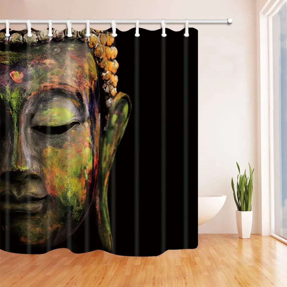 

Zen Decor Colorful Buddha in Black Waterproof Polyester Fabric Shower Curtains Bathroom Shower Curtain with Rings