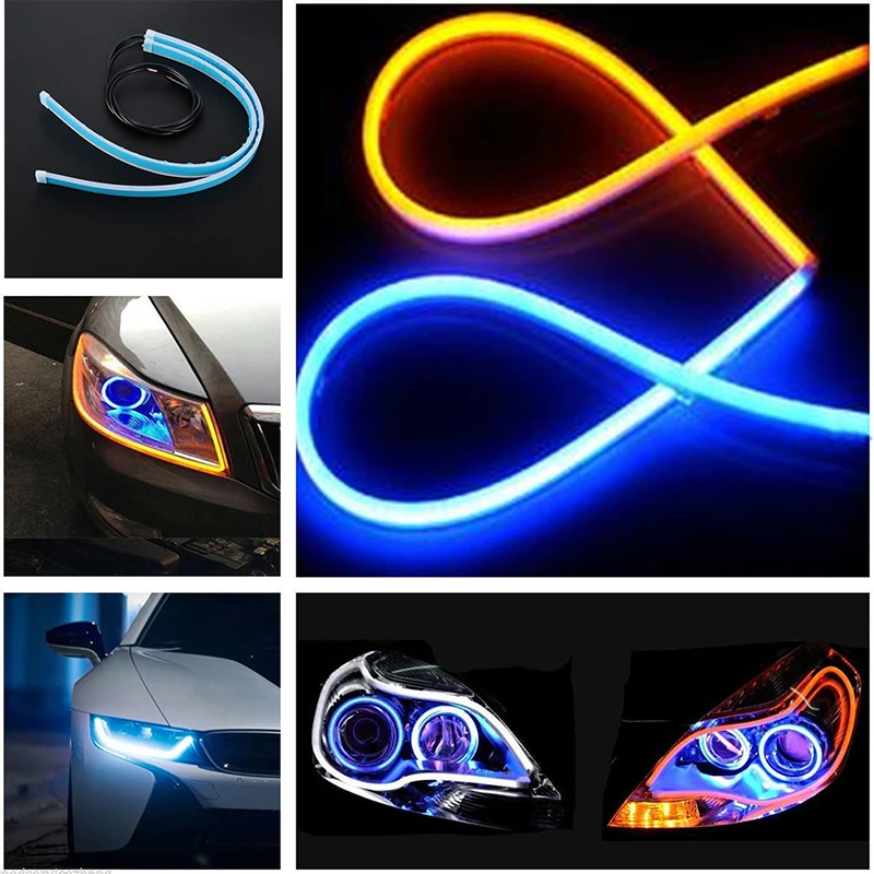 

2x 60CM LED Strip Light Lamp Car LED Daytime Running Light Flexible Soft Tube For Car Headlight Fog Lamp Turn Signal Light