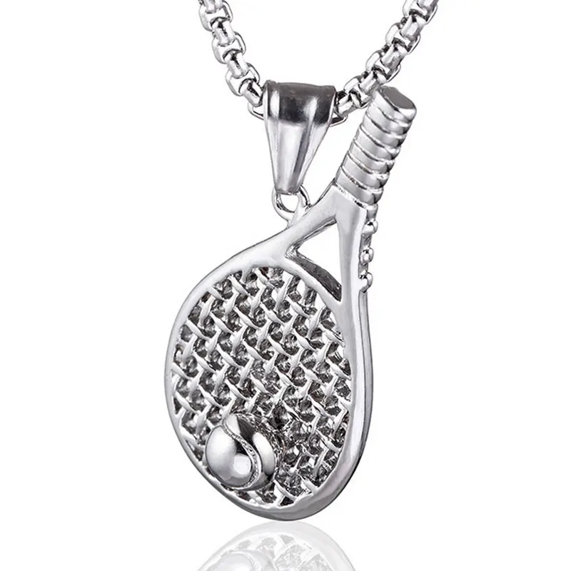 Men's Fashion Stainless Steel Tennis Racket Necklaces & Pendant Trendy
