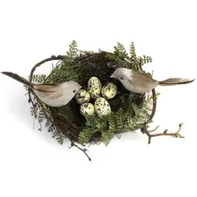 Simulation Fake Bird Nest Desktop Ornament Nature 13cm Circle Bird Cage Set Photography Props Gardening Decoration Yellow Egg