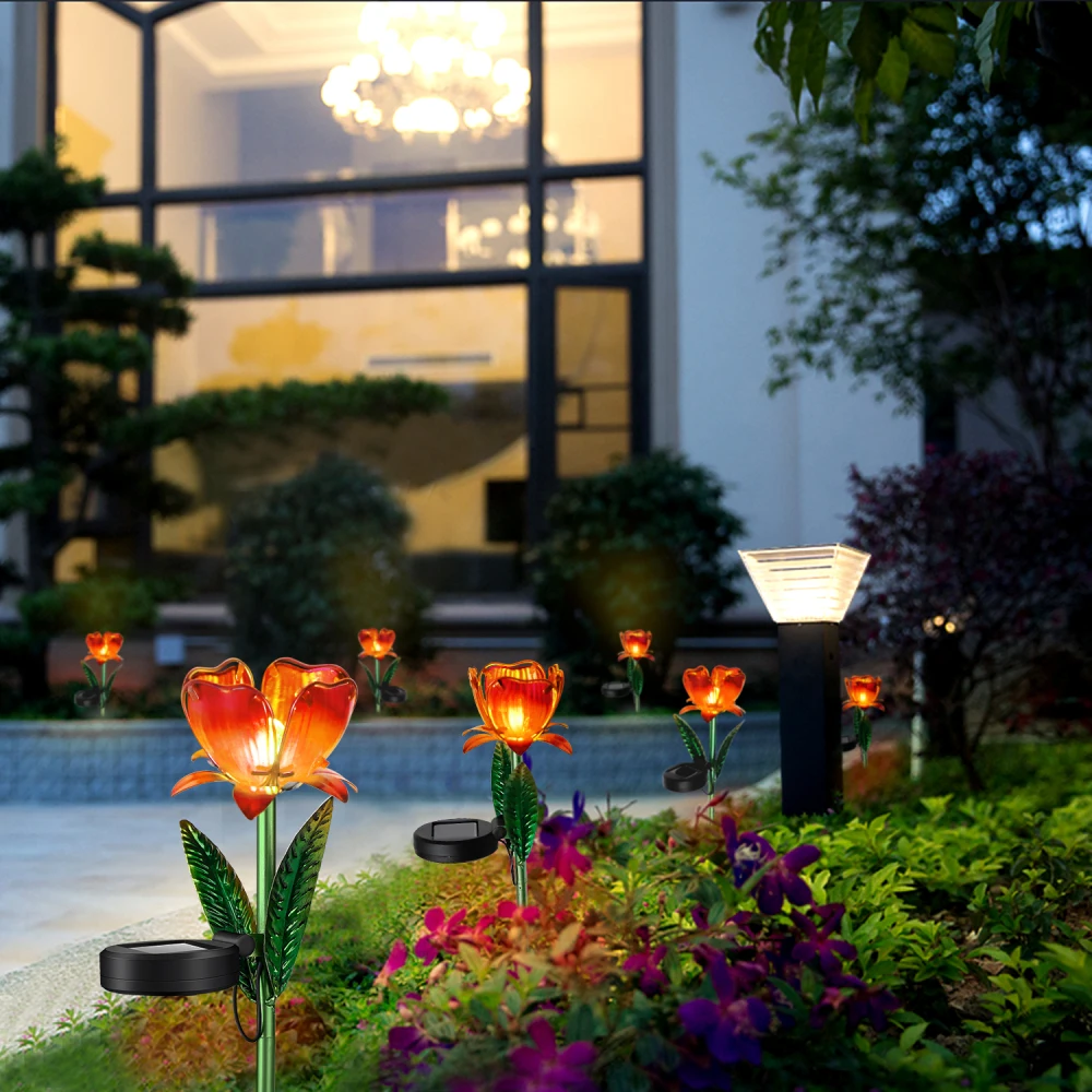

2 Pcs Solar Power Flower Stakes Garden Lights Outdoor Flower Decor Garden Light for Driveway Yard Lawn