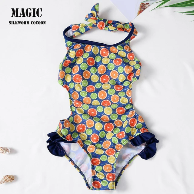 Cheap Children's one-piece swimsuit Halter Lotus leaf Swimwear Split Skirt Princess New Korean Cute Bikini Girls Swimwear