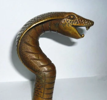 

ZSR 527 ++++++ Chinese Old Bronze Hand Carved Cobra Statue Cane Walking Stick Head